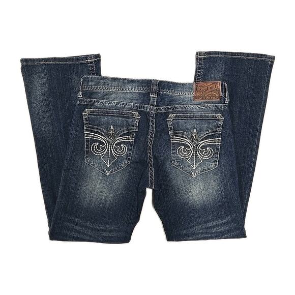 Affliction Mens Cooper Jeans Sz 34 Distressed Embroidered Flap Pocket Boot - Picture 8 of 15